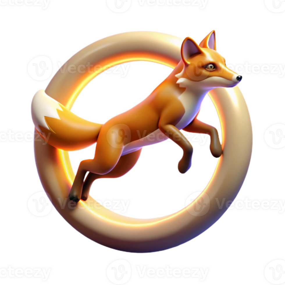 magnificent modern 3D Render of a Fox Leaping Through a Ring high resolution png