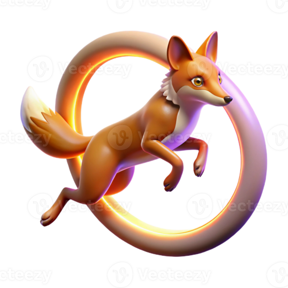 stunning classic 3D Render of a Leaping Fox in a Ring high quality png