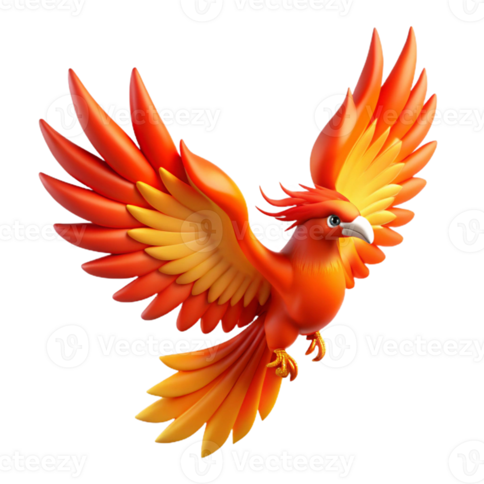 beautiful minimalist 3D Render of a Fiery Phoenix Bird premium png