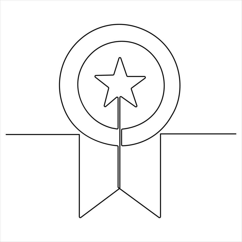 Single continuous line drawing of the best quality award badge with gold star winning medal symbol sketch illustration vector