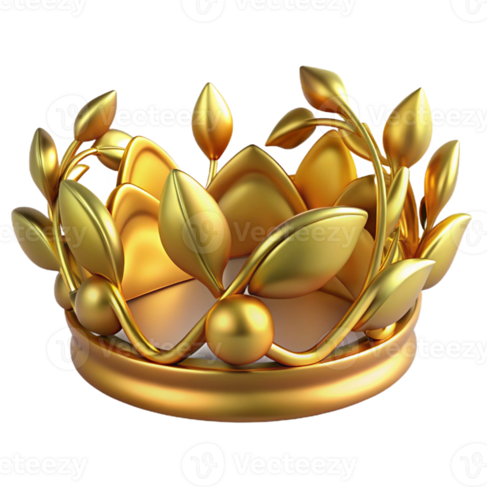 magnificent artistic Golden Laurel Wreath Crown 3D Render genuine png