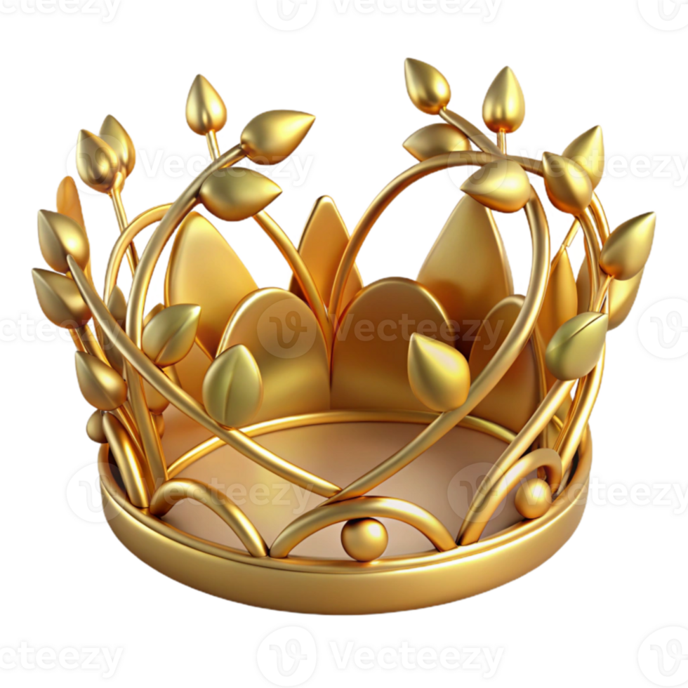 elegant traditional Golden Crown 3D Render Illustration high resolution png
