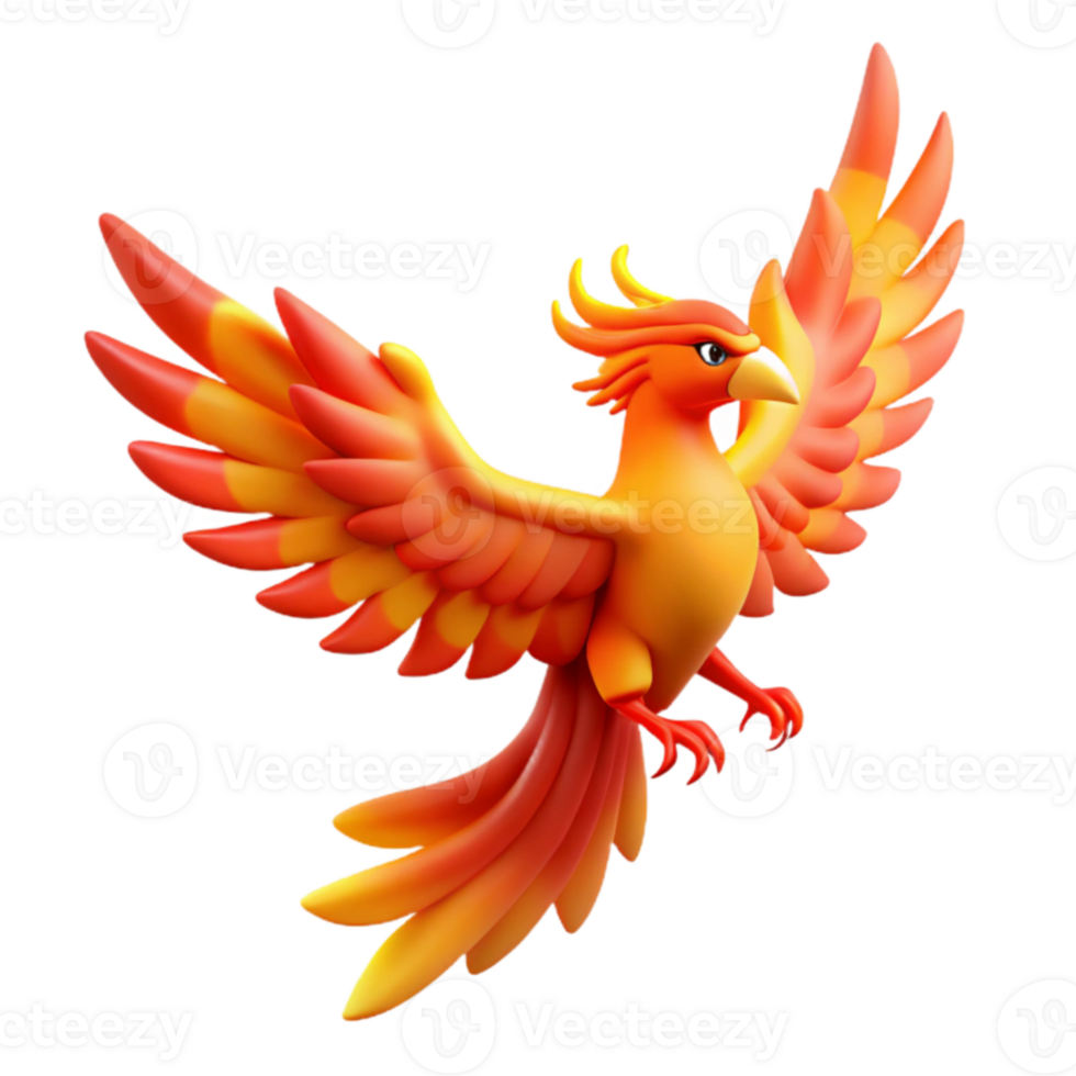 beautiful minimalist 3D Render of a Fiery Phoenix high resolution png