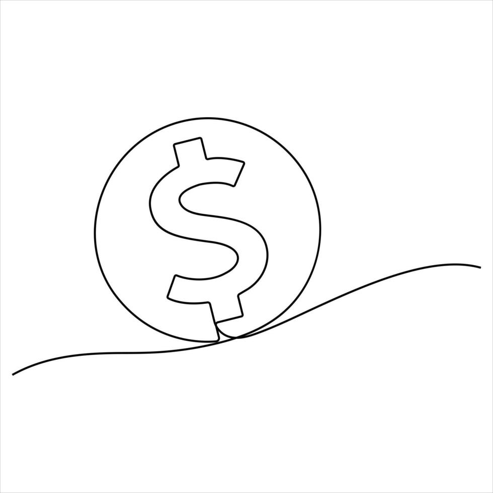 Dollar sign continuous one line art drawing Money dollar linear symbol sketch illustration vector