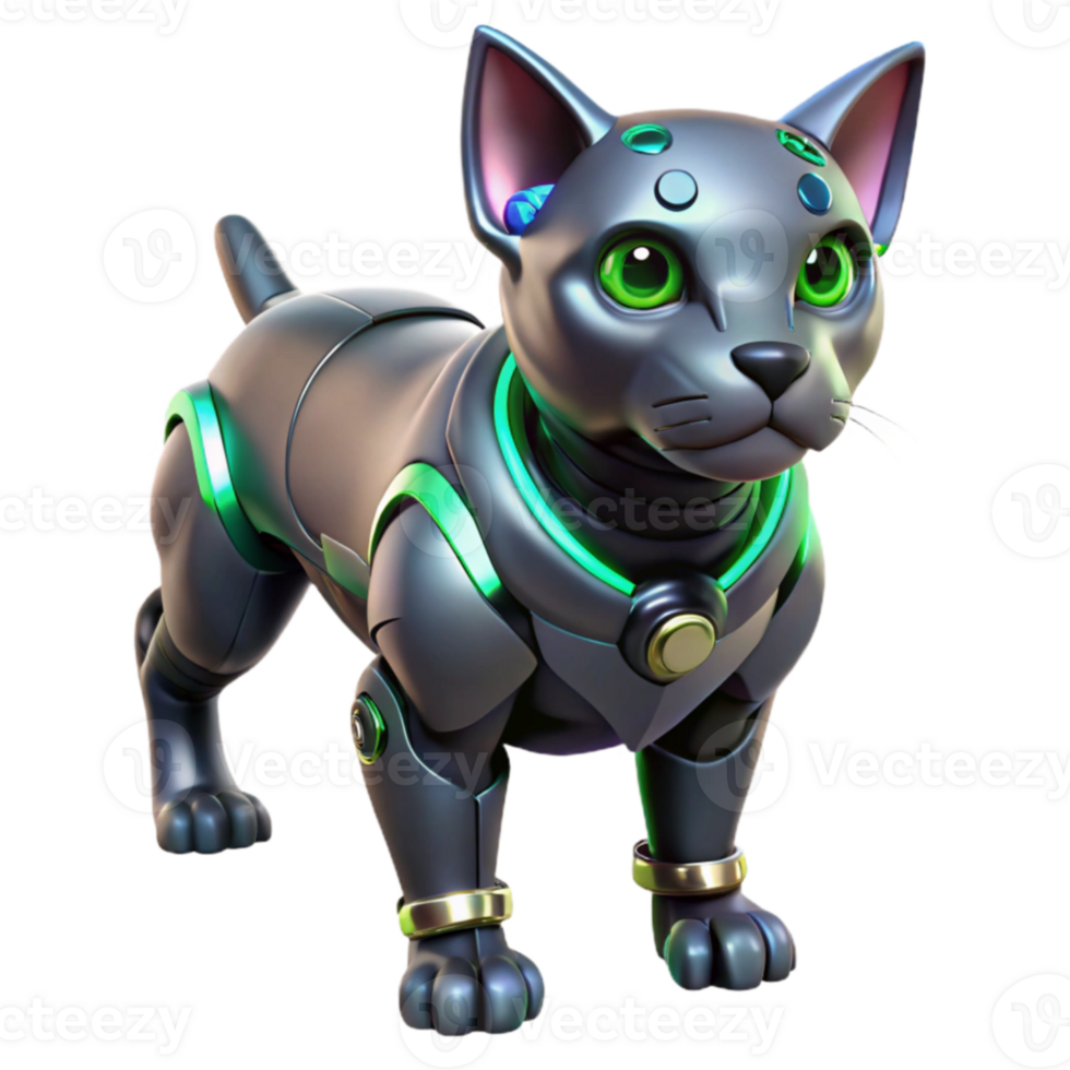 beautiful contemporary Cybernetic Cat 3D Render authentic png