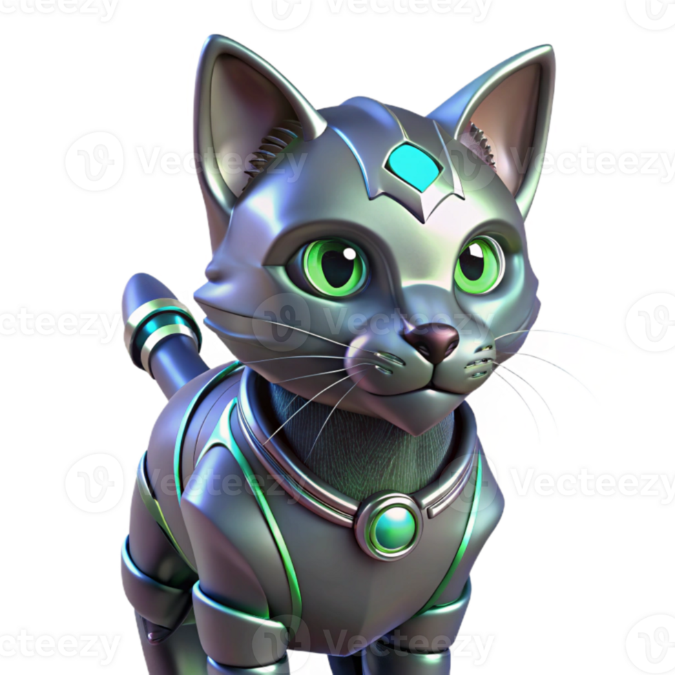 wonderful rustic Cybernetic Cat 3D Render premium png