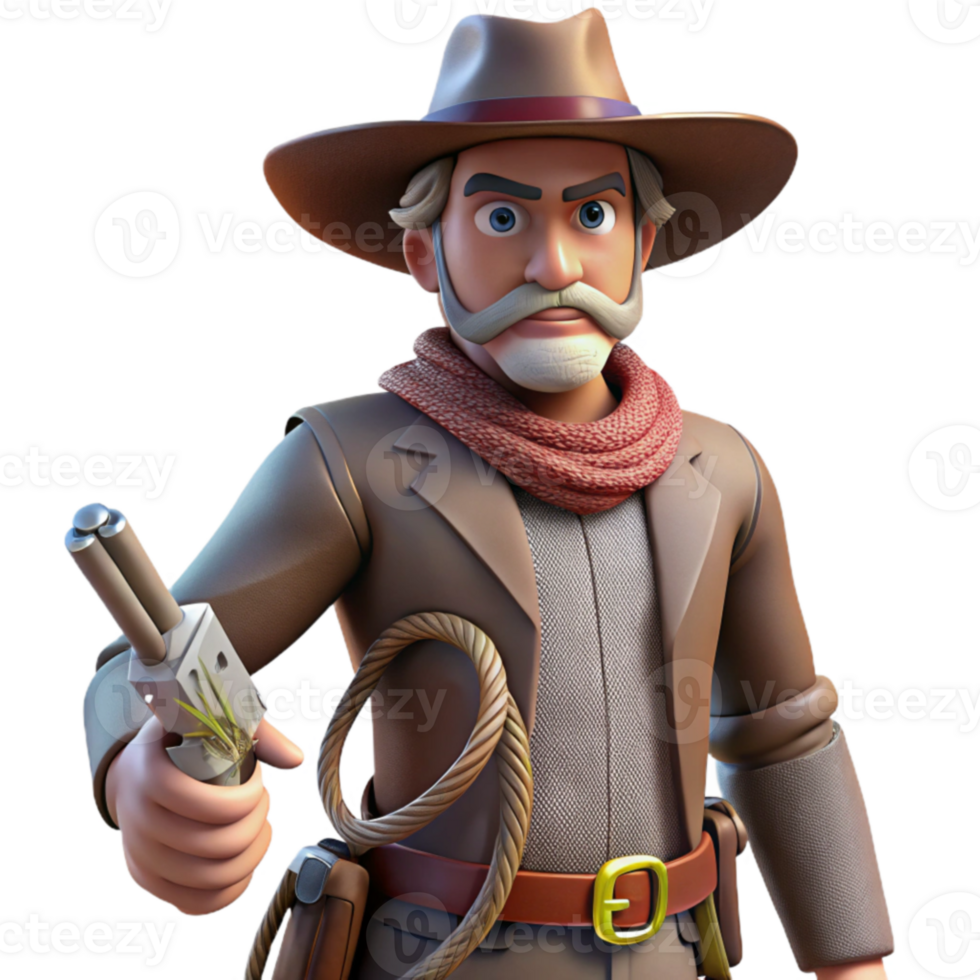 extraordinary contemporary 3D Cartoon Cowboy Illustration Gun, Hat, Wild West premium png