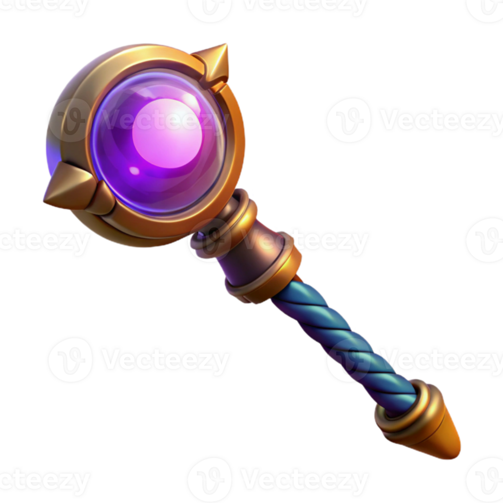 magnificent creative 3D Render Magical Staff with Orb detailed png