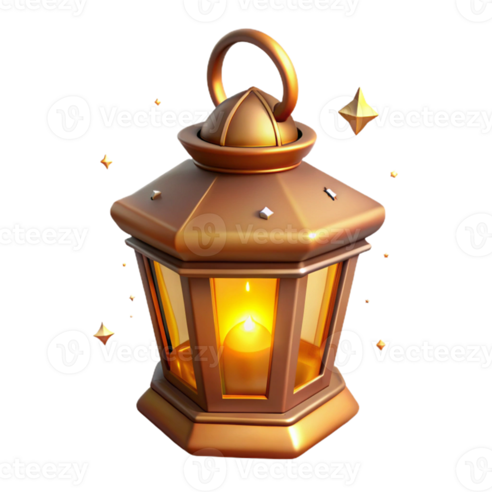 vibrant minimalist Golden Lantern 3D Render premium png