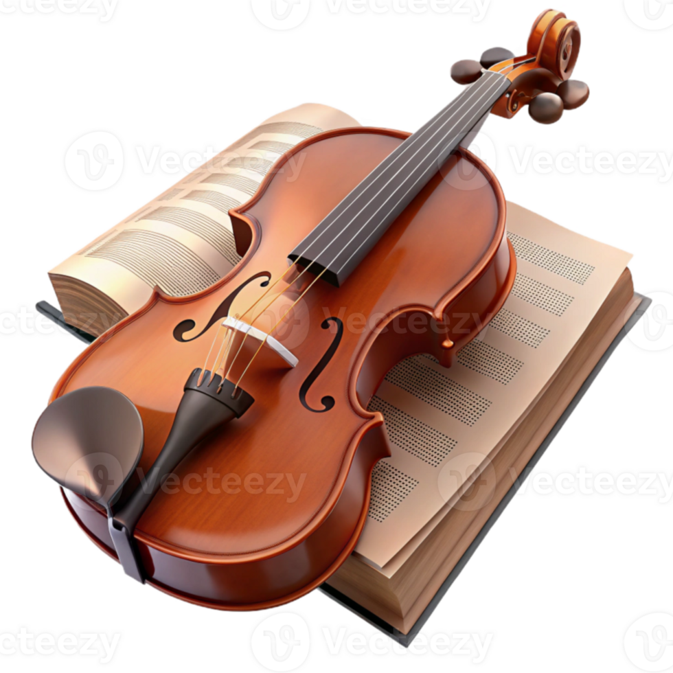wonderful minimalist Violin on Book 3D Illustration high quality png