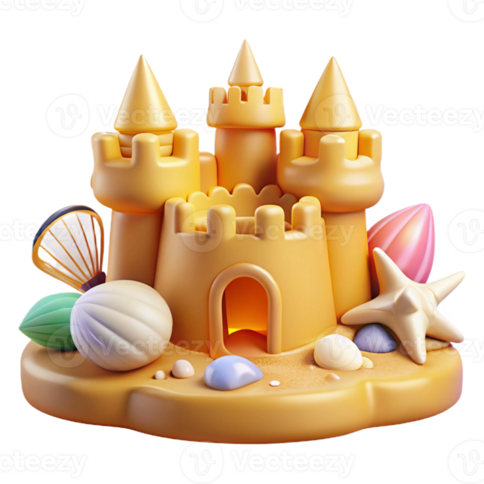 impressive minimalist 3D Render Sandcastle Summer Beach Fun Illustration exclusive png