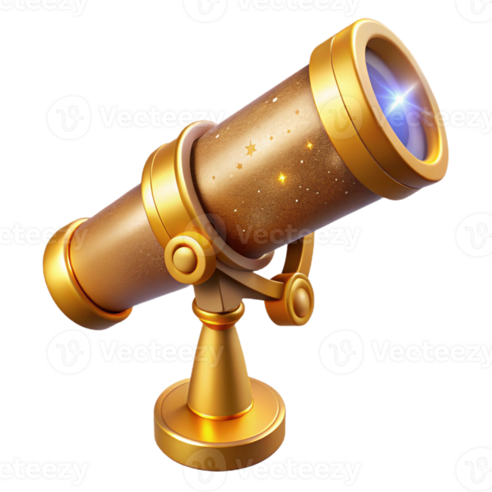elegant modern Golden Telescope 3D Render detailed png