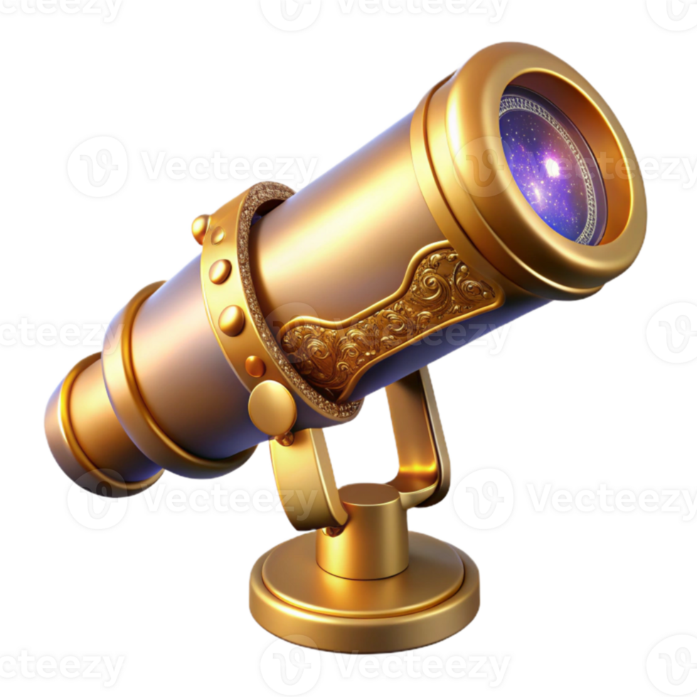 wonderful artistic Golden Telescope 3D Render 4K png