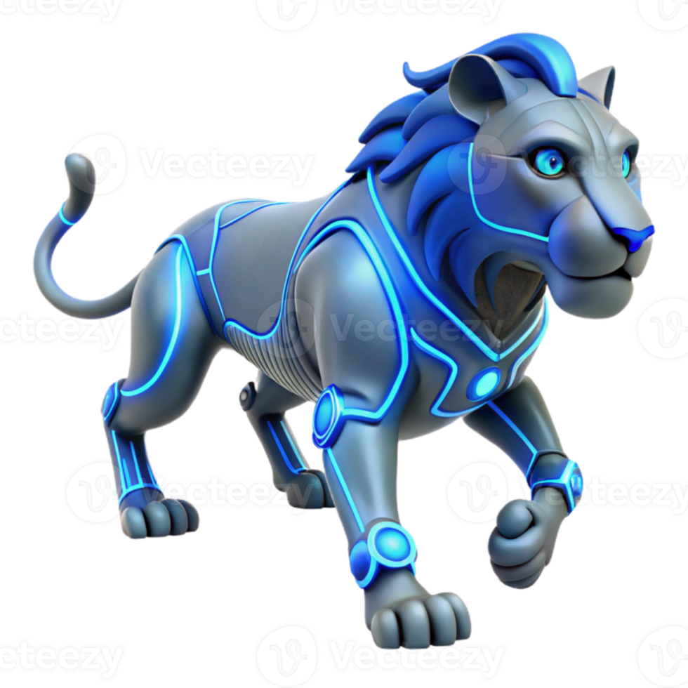 wonderful rustic Cybernetic Lion 3D Render 4K png