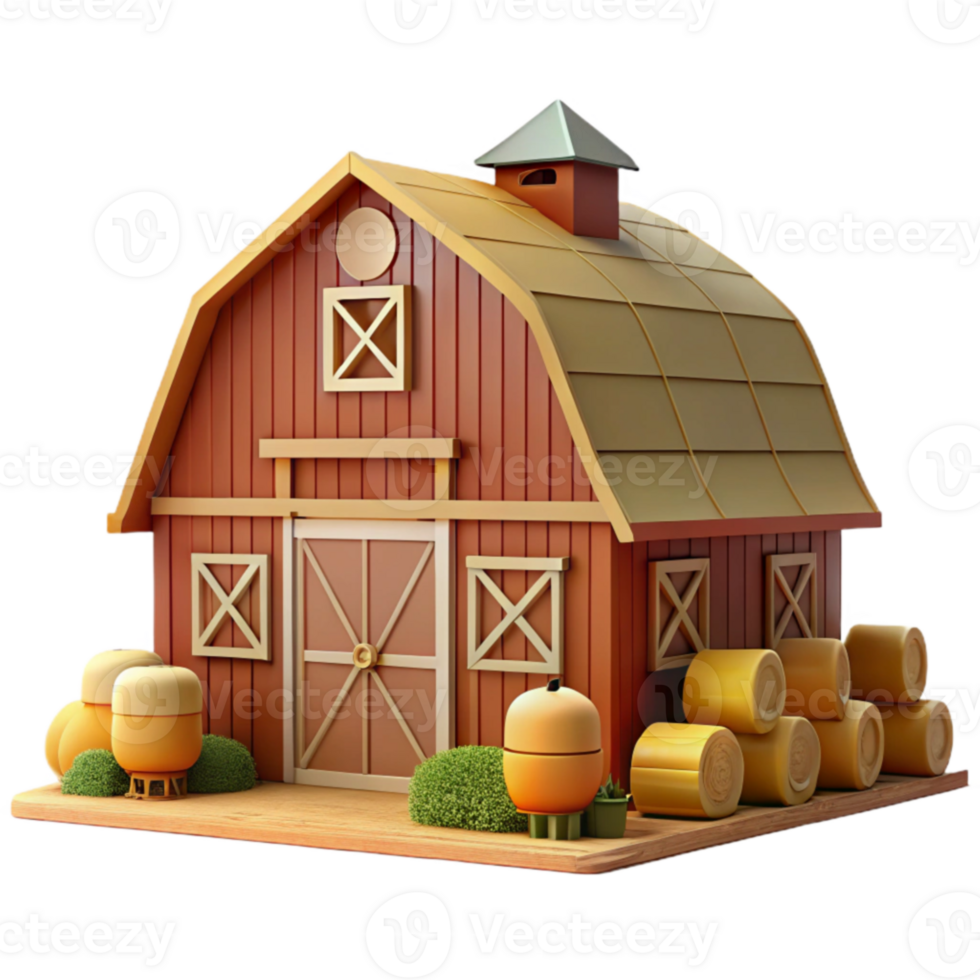 stunning traditional Farm Barn 3D Render Illustration professional png