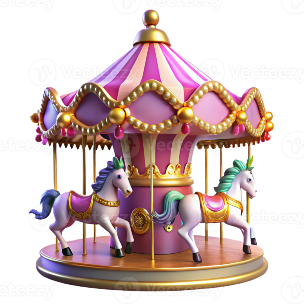 beautiful classic Pink Carousel 3D Render professional png