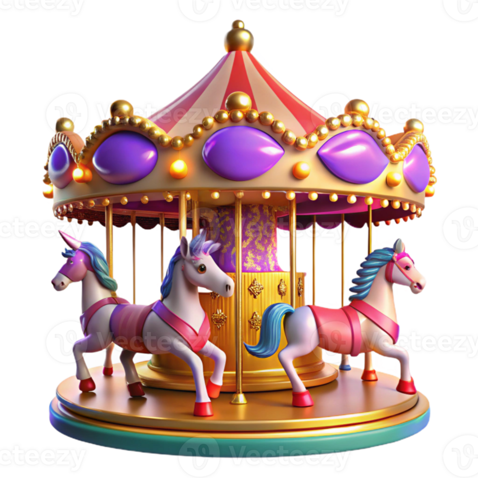 impressive contemporary Whimsical Carousel 3D Render authentic png