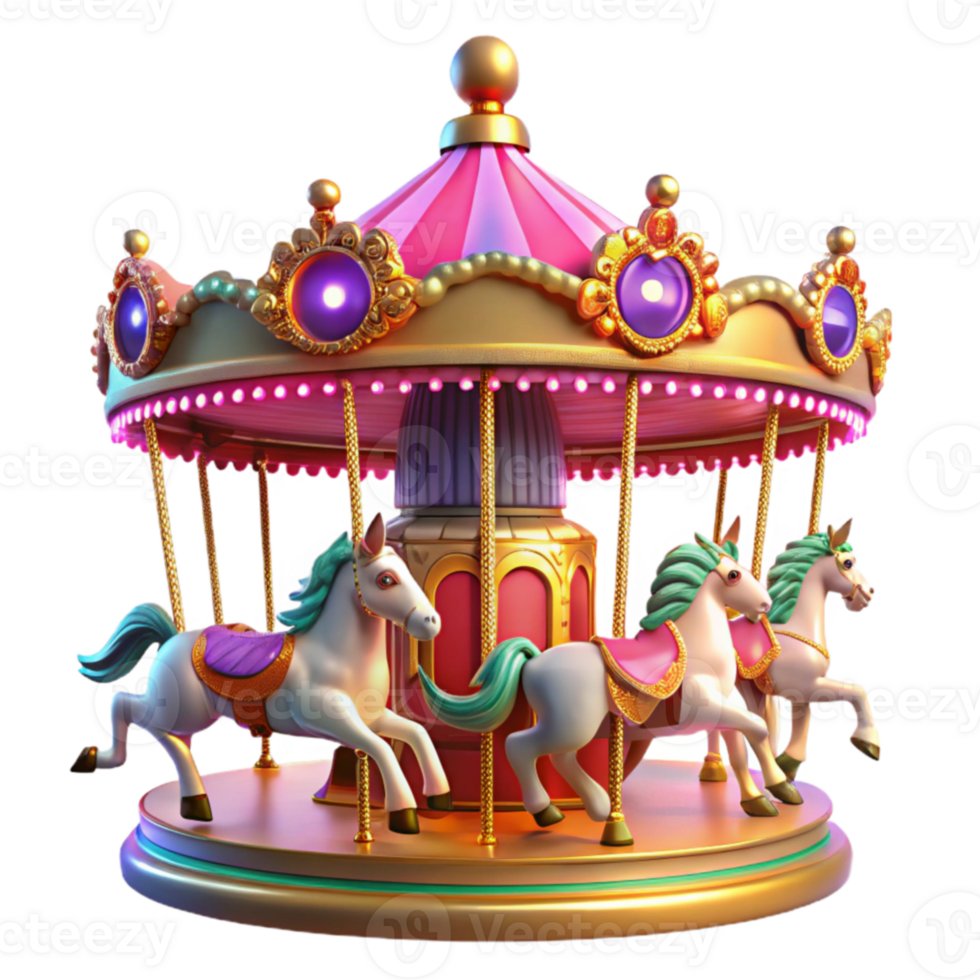 serene vintage Whimsical Carousel 3D Render high resolution png