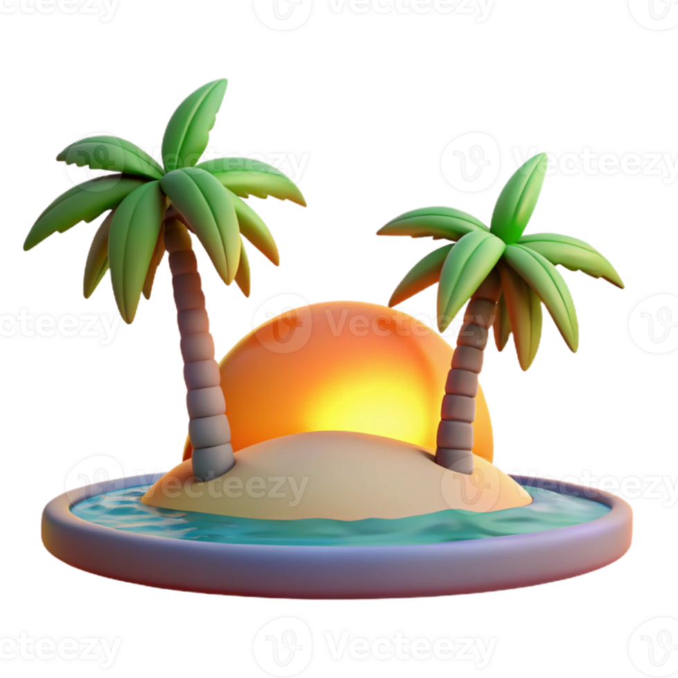 wonderful minimalist Tropical Island Sunset 3D Render detailed png