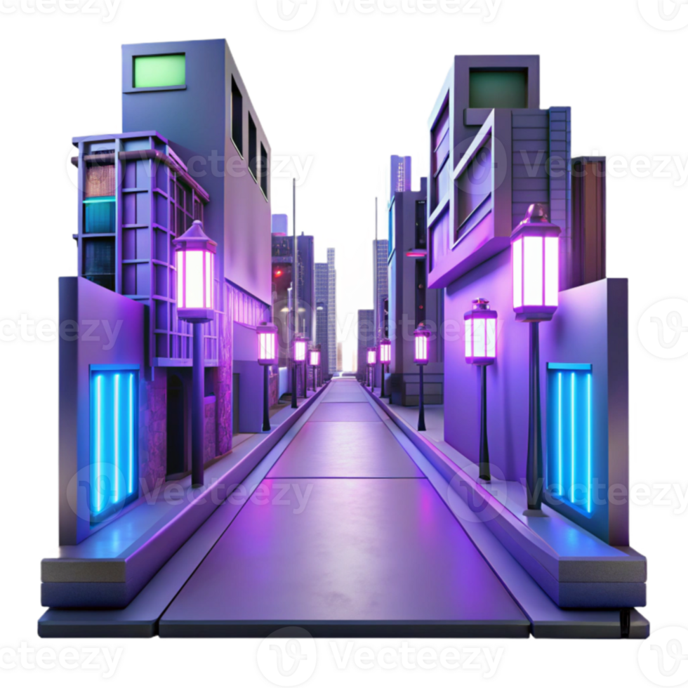magnificent artistic Cyberpunk Cityscape 3D Render authentic png
