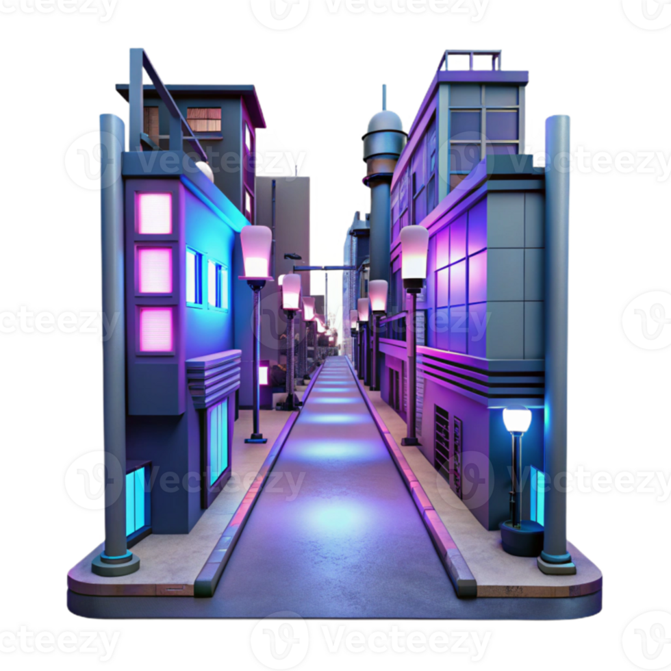 vibrant creative Neon City Street 3D Illustration 4K png