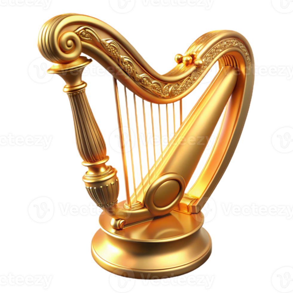 dramatic minimalist Golden Harp 3D Render original png