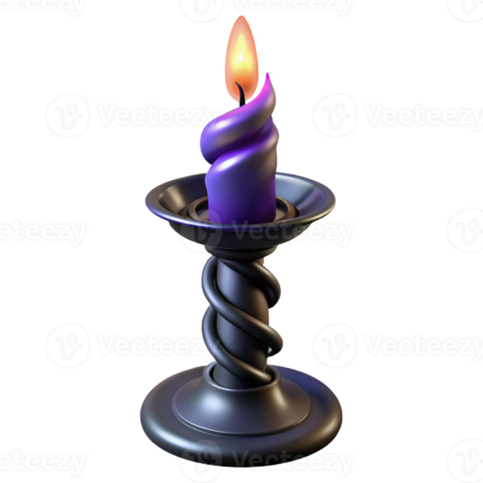 elegant modern 3D Render Twisted Candle Holder with Purple Candle exclusive png