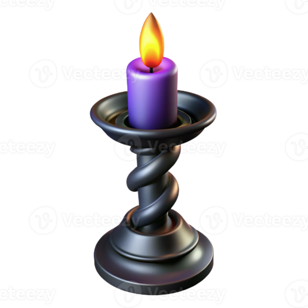 serene modern Purple Candle on Spiral Candlestick 3D Render 4K png