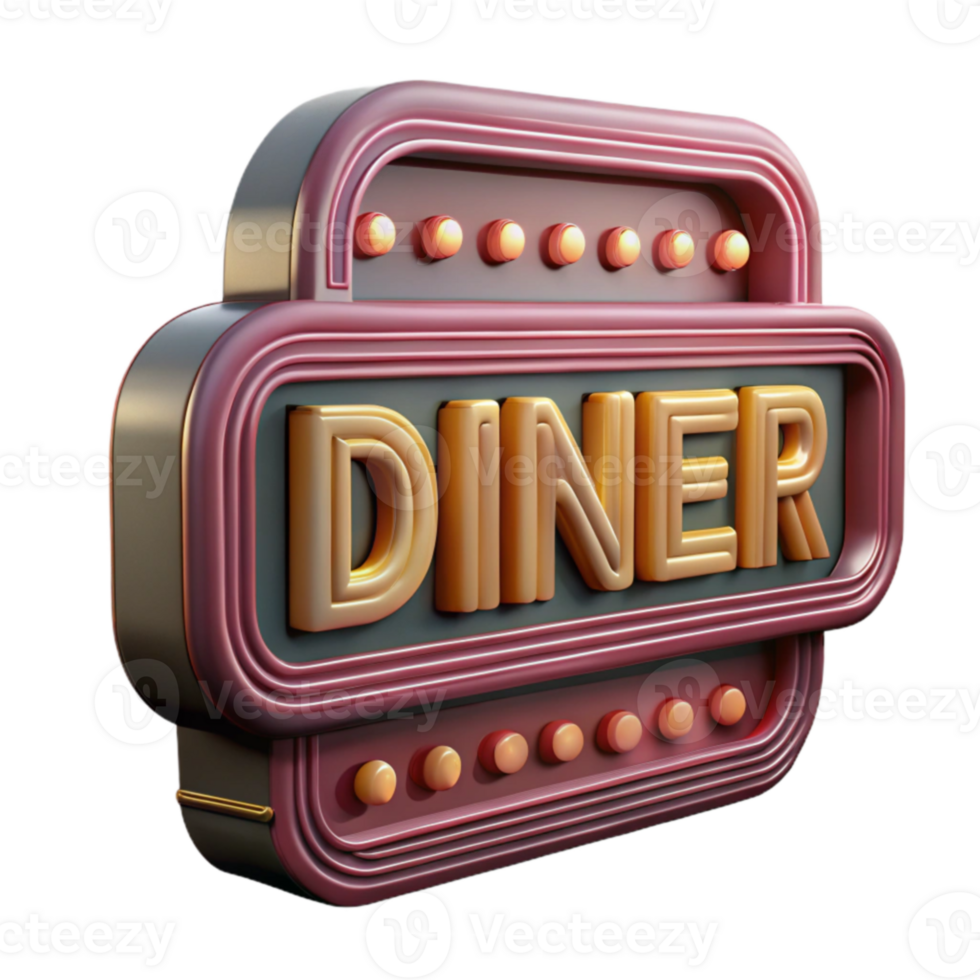 stunning traditional Retro Diner Sign 3D Render genuine png