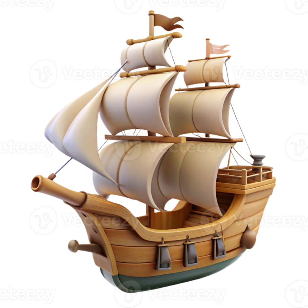 stunning abstract Cartoon Wooden Sailing Ship 3D Render original png