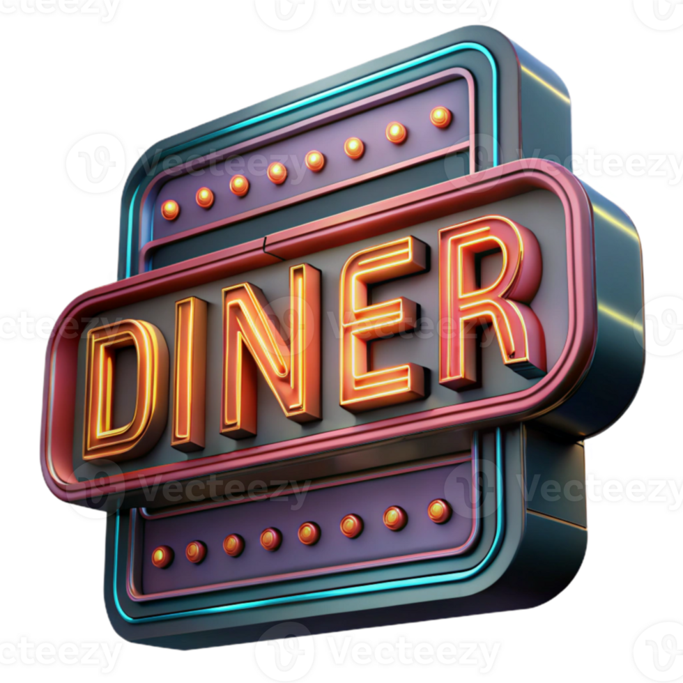 vibrant artistic Retro Diner Sign 3D Render professional png