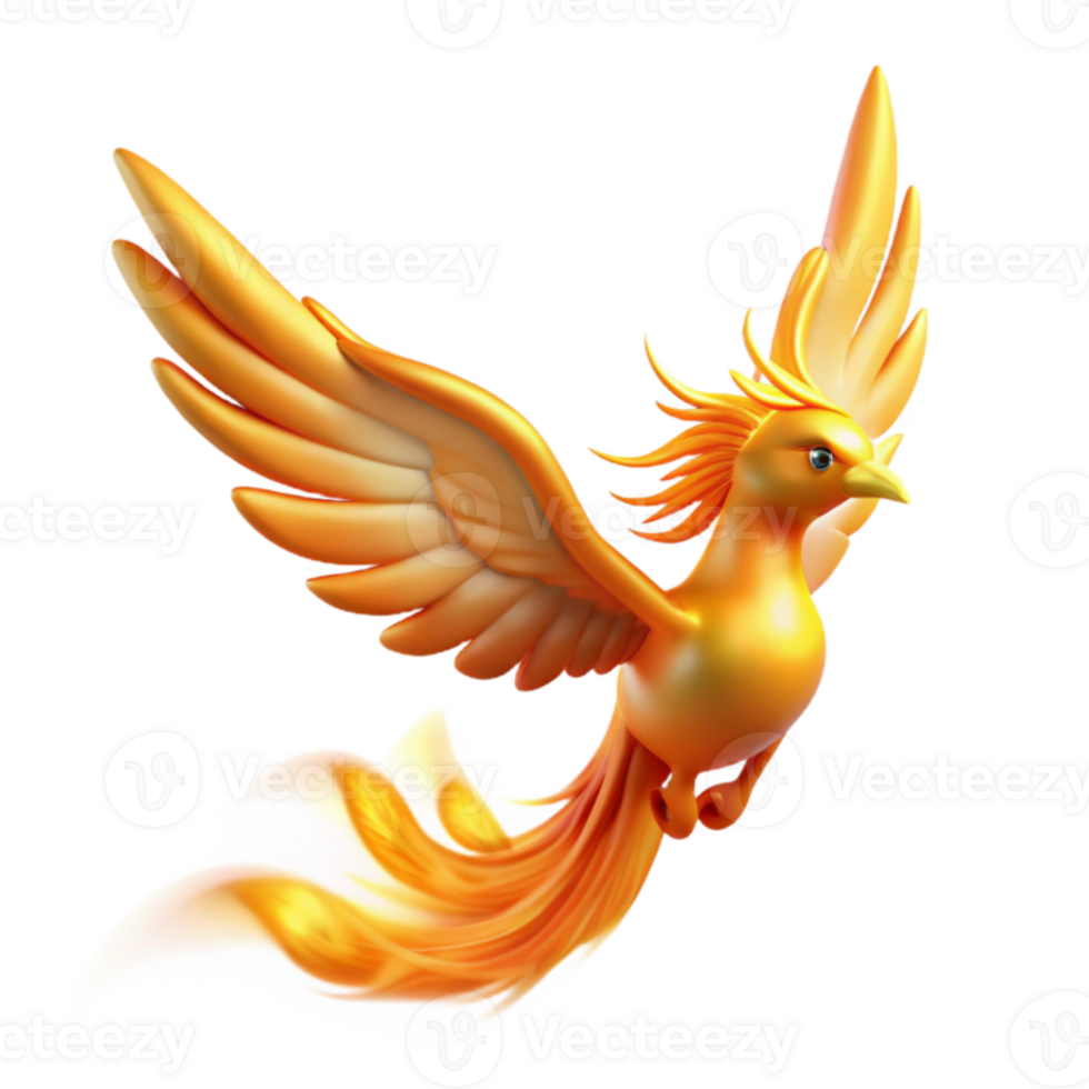 elegant rustic Golden Phoenix 3D Illustration exclusive png