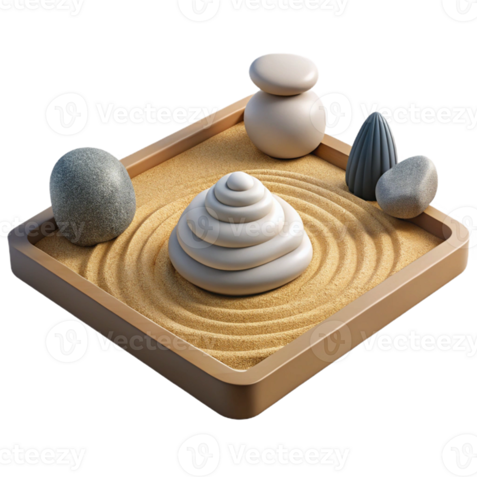 impressive vintage 3D Render Zen Garden Stones Sand Relaxation premium png