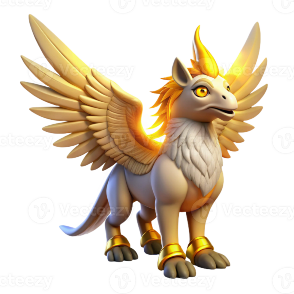 elegant artistic Golden Griffin 3D Render 4K png