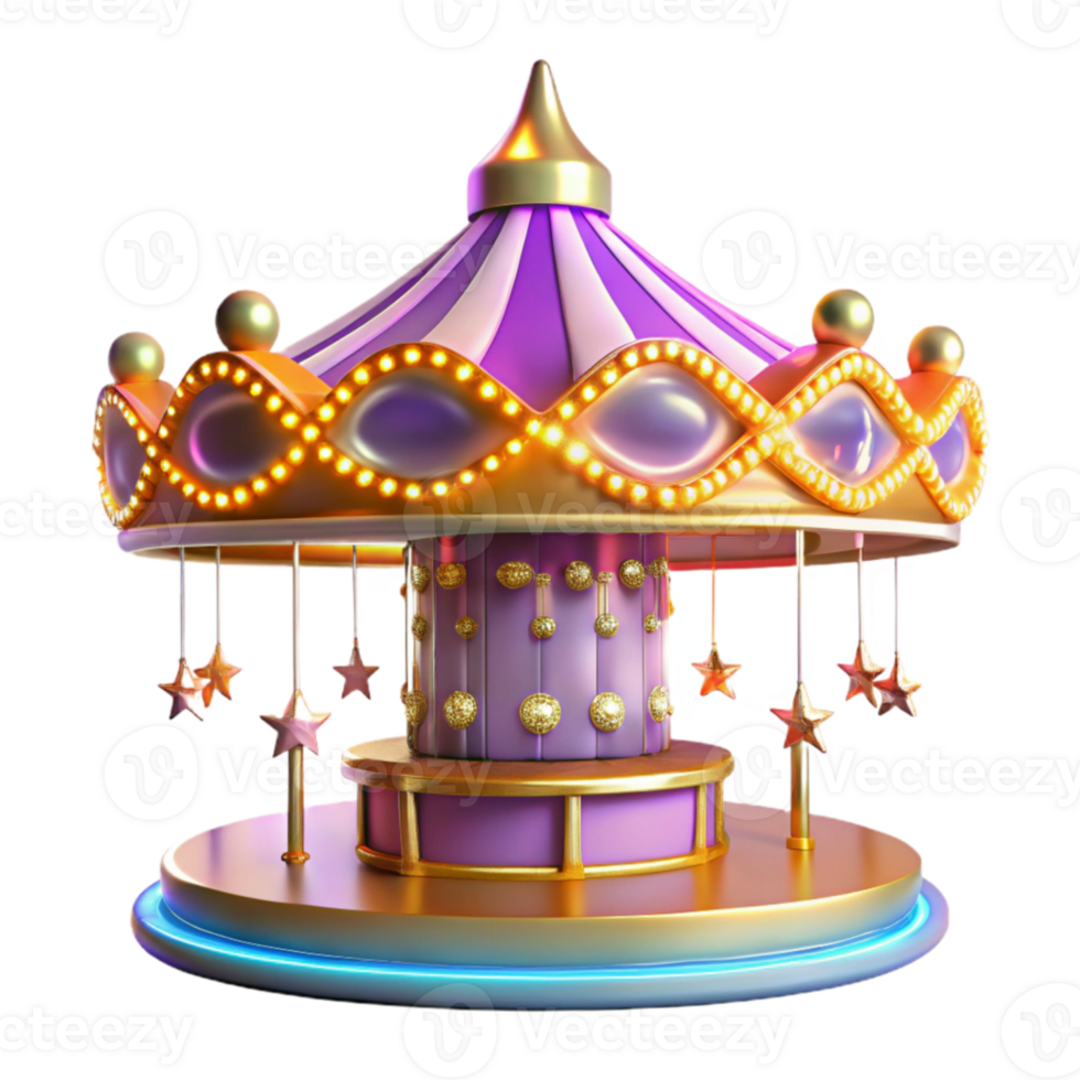 serene vintage Purple and Gold Carousel 3D Render high resolution png