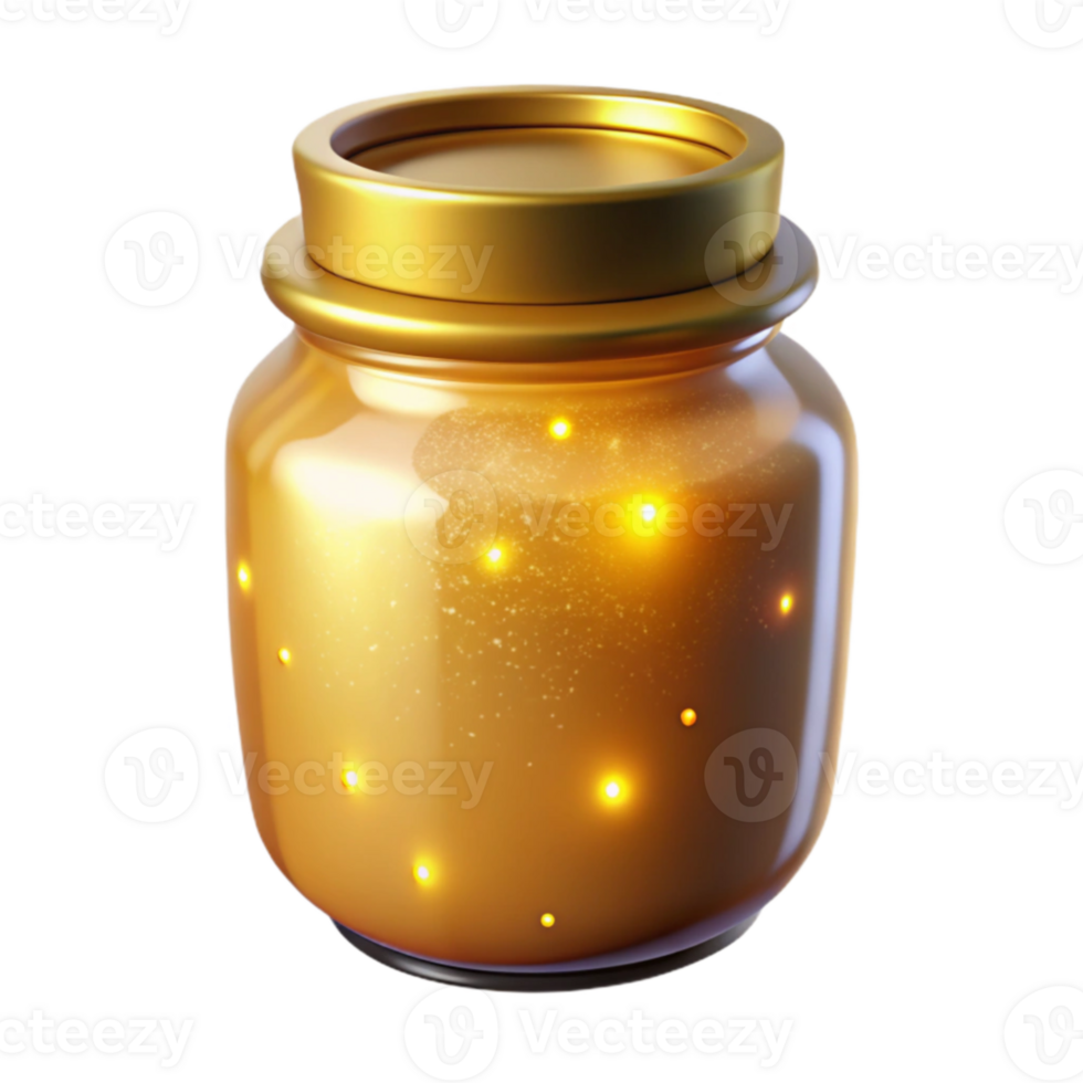 serene rustic Golden Jar with Fireflies 3D Render premium png