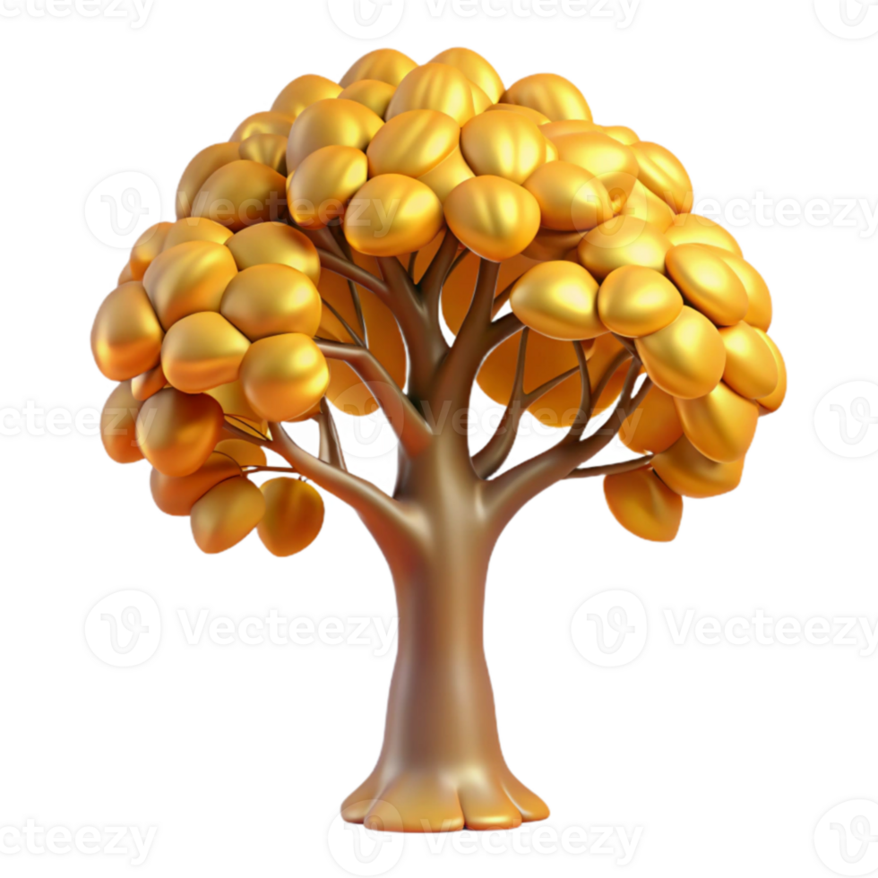 wonderful modern Golden Tree 3D Render authentic png