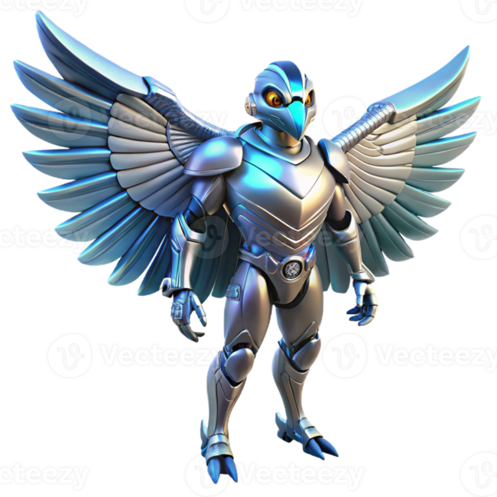 wonderful modern 3D Render of a Metallic Avian Robot authentic png