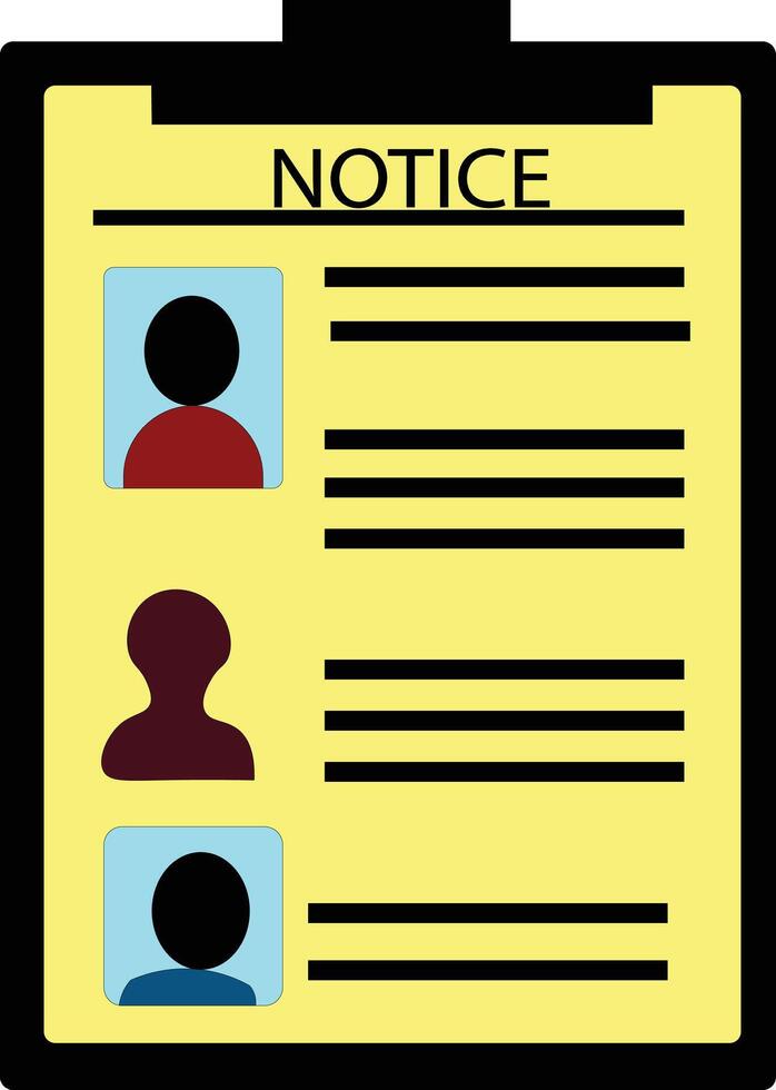 Notice board of yellow colour with some data on this board icon vector