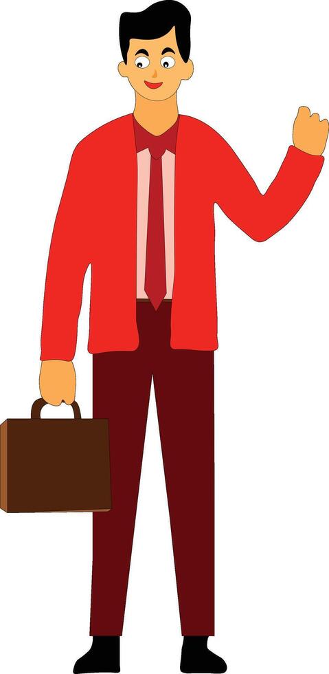 A man character in red colour dress with brown colour bag vector