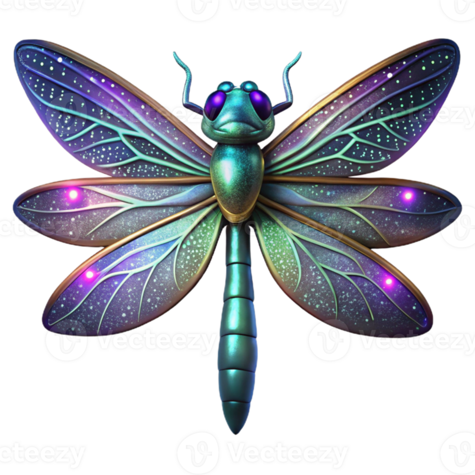 magnificent abstract Luminous Dragonfly 3D Illustration genuine png