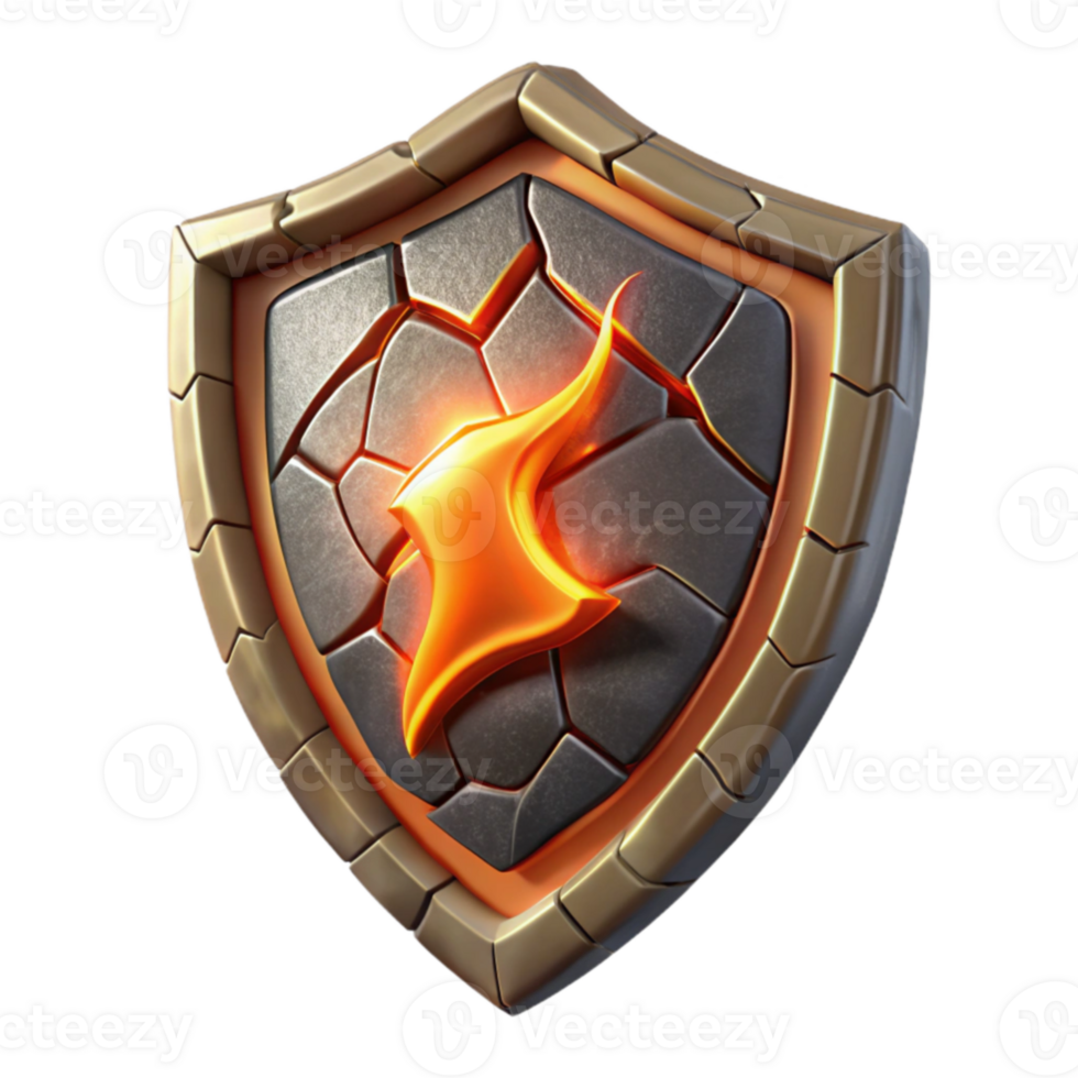 stunning classic Fiery Stone Shield 3D Render exclusive png