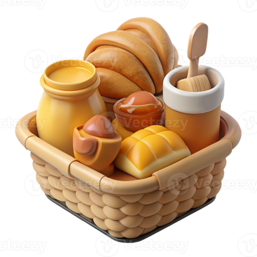beautiful abstract 3D Render of a Breakfast Basket 4K png