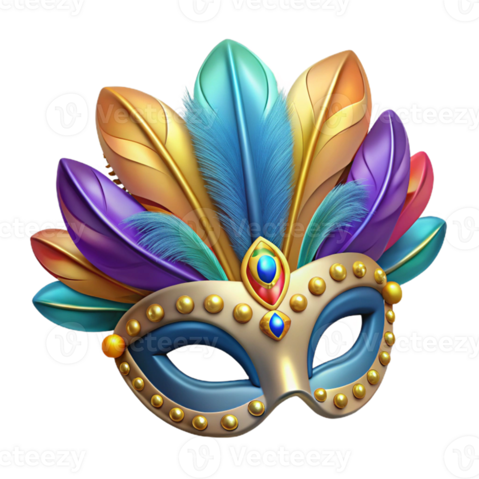 extraordinary artistic 3D Colorful Feathered Carnival Mask detailed png