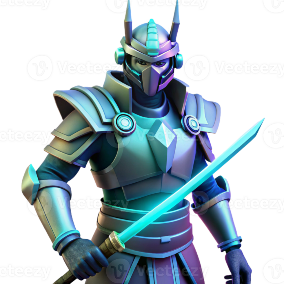 wonderful minimalist 3D Render Neon Samurai Warrior genuine png