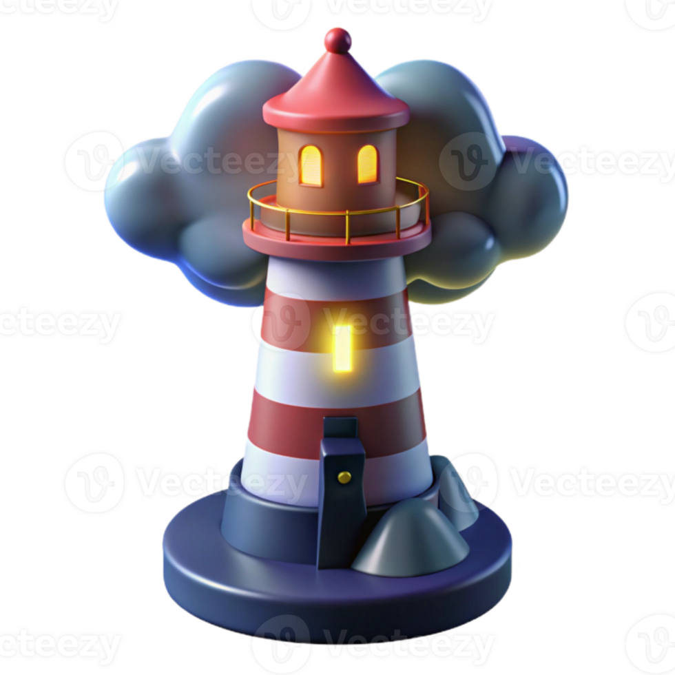 impressive traditional Lighthouse 3D Render Night Scene exclusive png