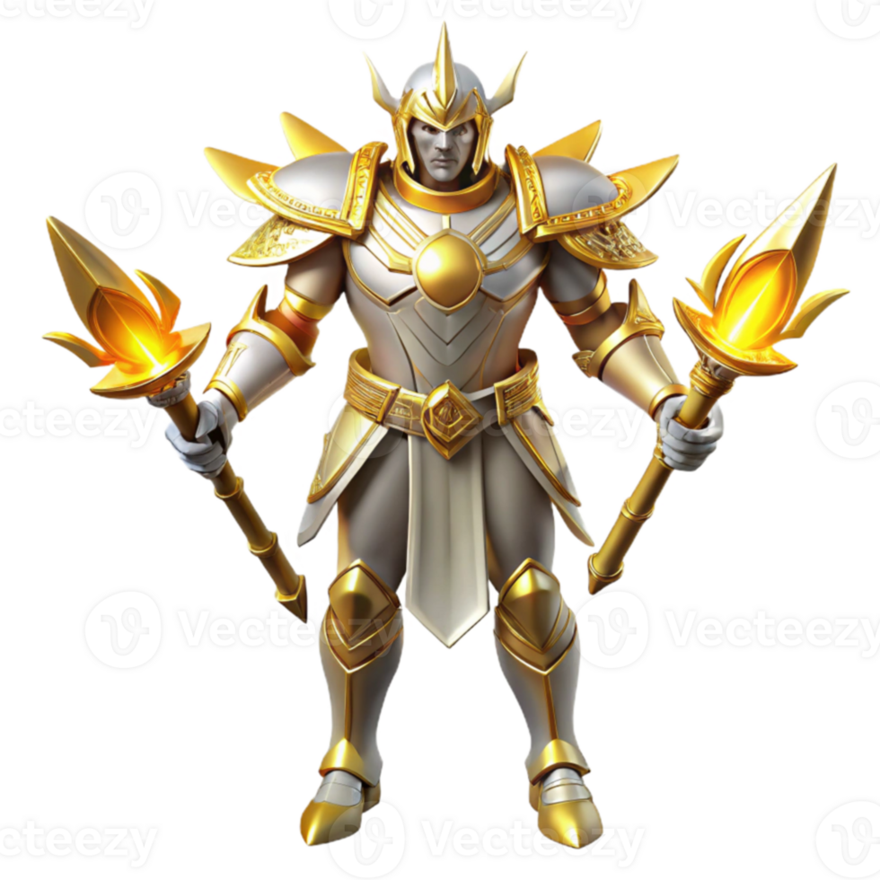 impressive rustic Golden Armor Warrior 3D Illustration premium png
