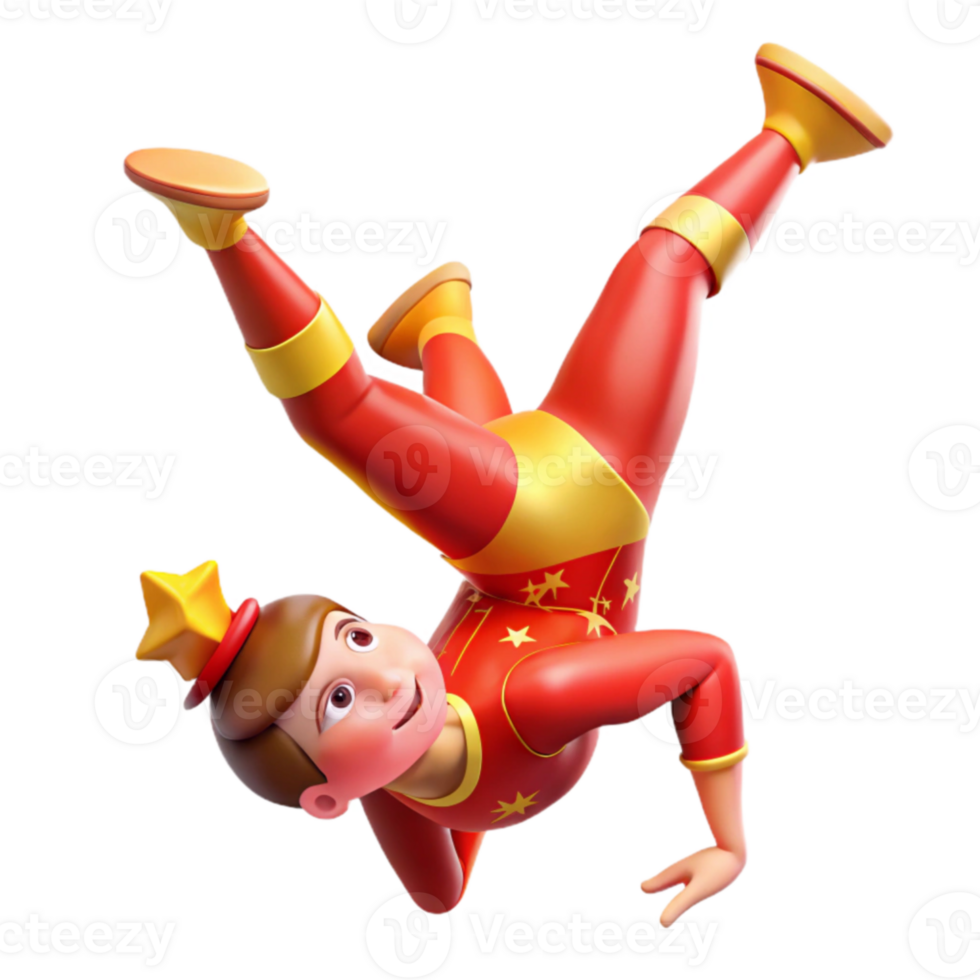 dramatic traditional 3D Cartoon Acrobat Performing Handstand exclusive png