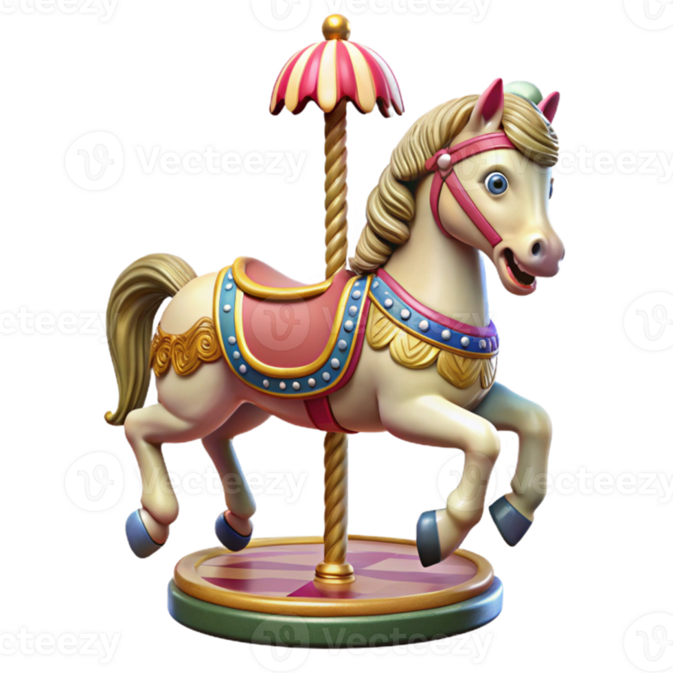 wonderful rustic Carousel Horse 3D Render original png