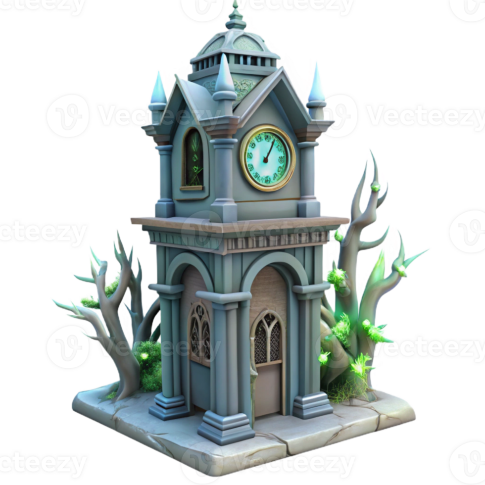 magnificent traditional Enchanted Clock Tower 3D Render high quality png